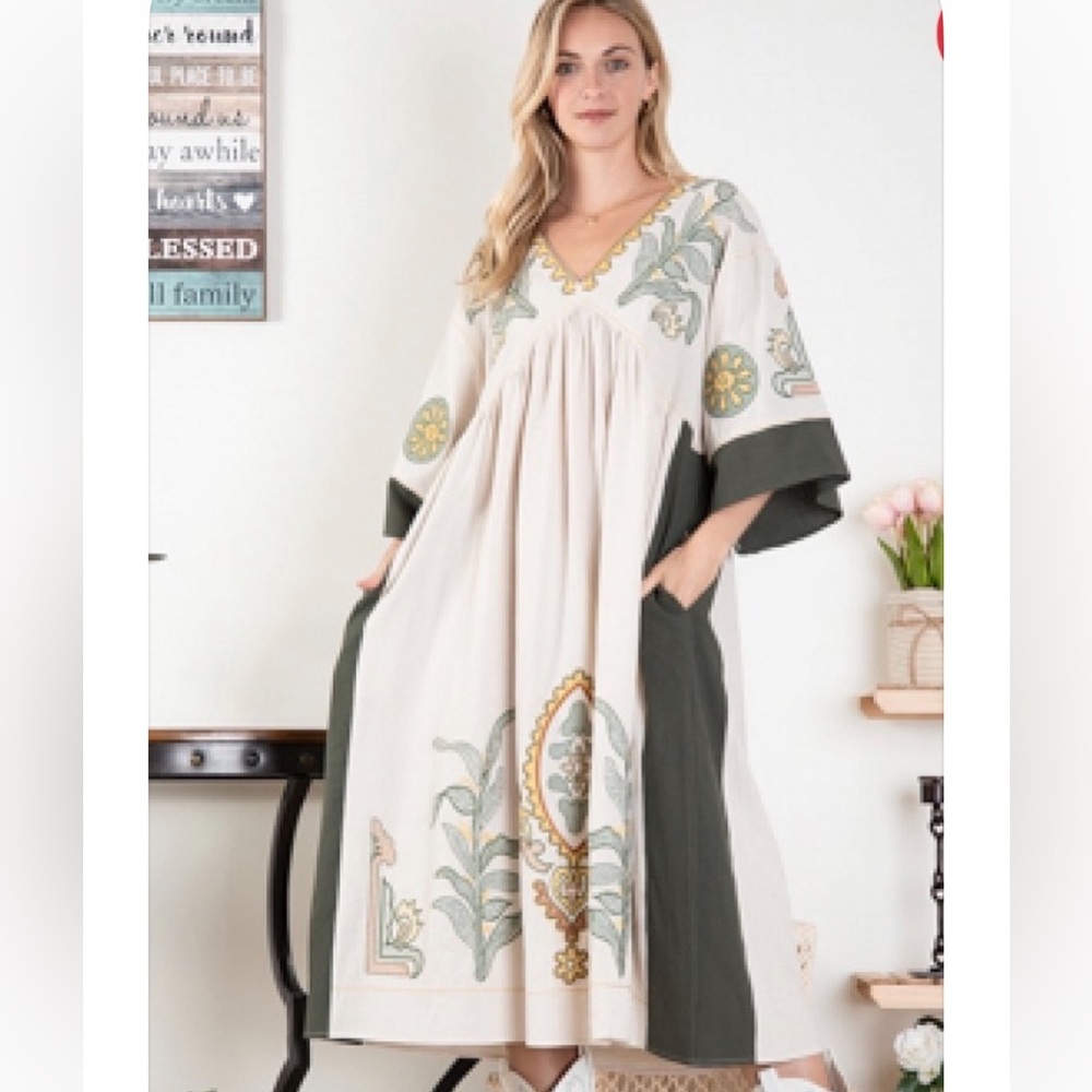 Blue Velvet Floral Embroidered Maxi Dress - Picture 1 of 4